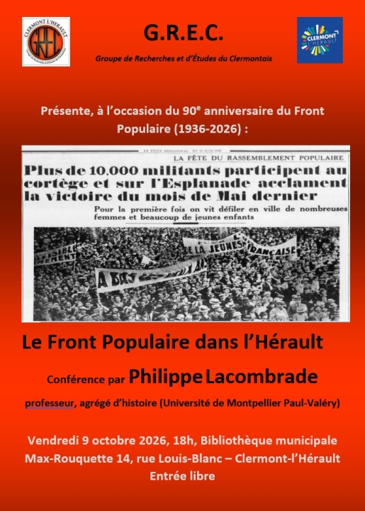 Image CONFÉRENCE DU G.R.E.C. - LE FRONT POPULAIRE DANS L'HÉRAULT