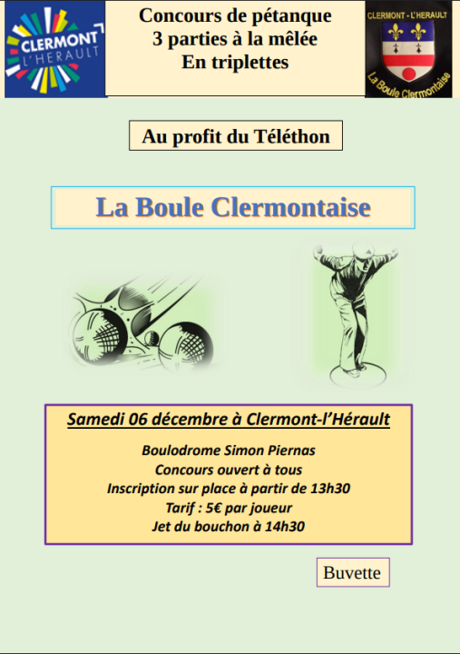 Image TÉLÉTHON 2025 | TOURNOI DE PÉTANQUE - LA BOULE CLERMONTAISE